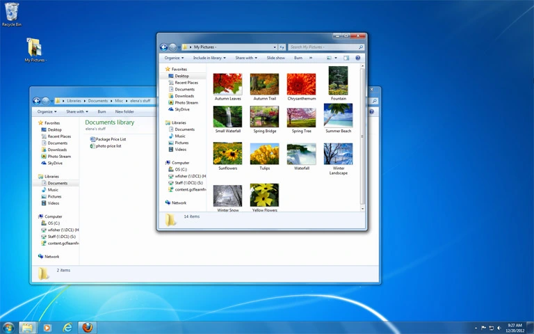 Windows 7 Ultimate desktop showing file explorer and pictures folder – Microsoft Windows 7 Ultimate digital license