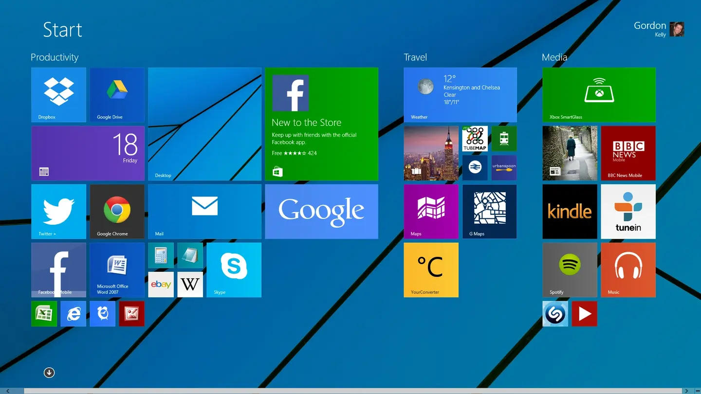 Windows 8.1 Enterprise start screen with live tiles and apps – genuine Windows 8.1 Enterprise digital license for business productivity