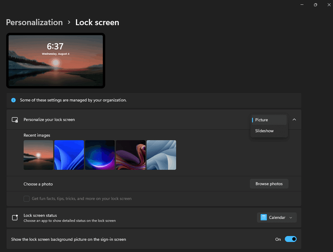 Windows 11 Education License – lock screen personalization settings.