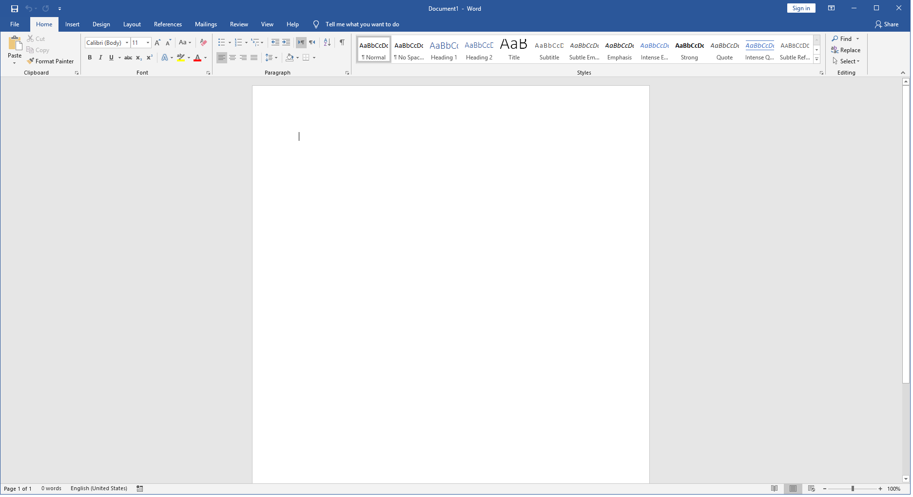 Microsoft Office 2019 Home and Business Mac Word application blank document screen. Digital license for Microsoft Office 2019 Home and Business Mac including Word, Excel, Outlook, and PowerPoint.